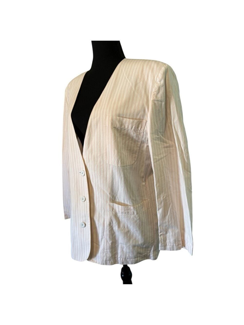 Vintage 80s Mondi Pink and Cream Cotton Striped Blazer size 40